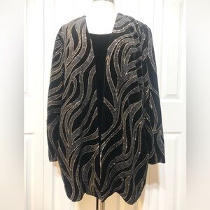 R & M Richards Ladies 24 WP 3X Black Velour Gold Sparkly Holiday Top Women’s